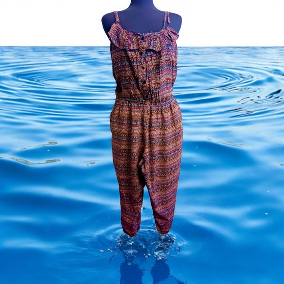 Orange Tribal Plus Size Romper with Spaghetti Straps By Toxik3 Size 2X - Picture 2 of 4